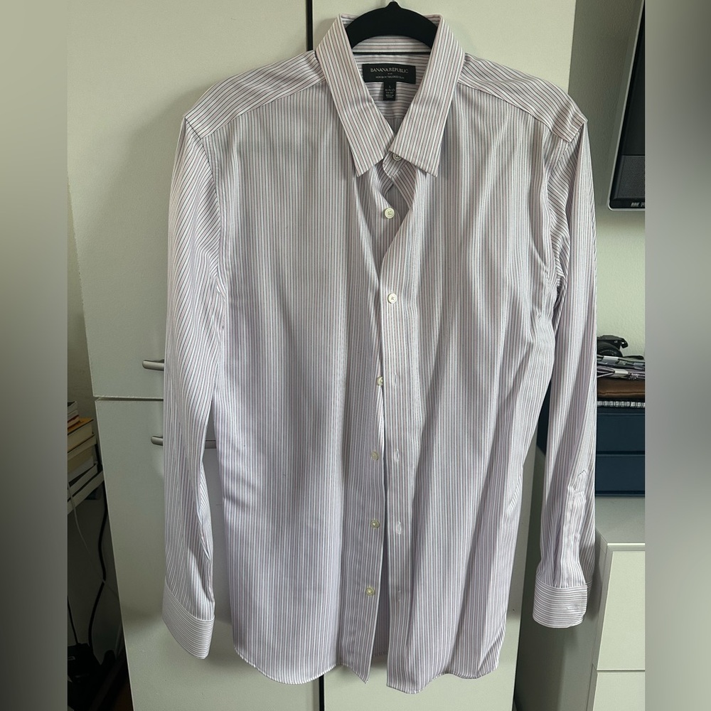 Banana Republic Pink and Navy Striped Shirt